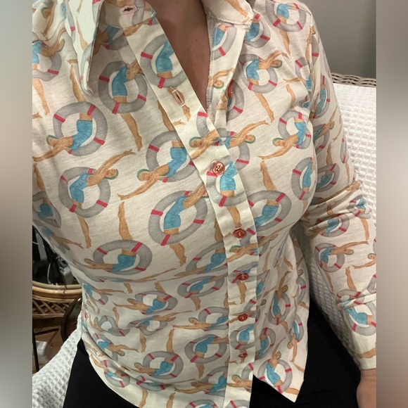 Vintage Button Up Retro Swimmer Print- Unique! - Picture 4 of 6
